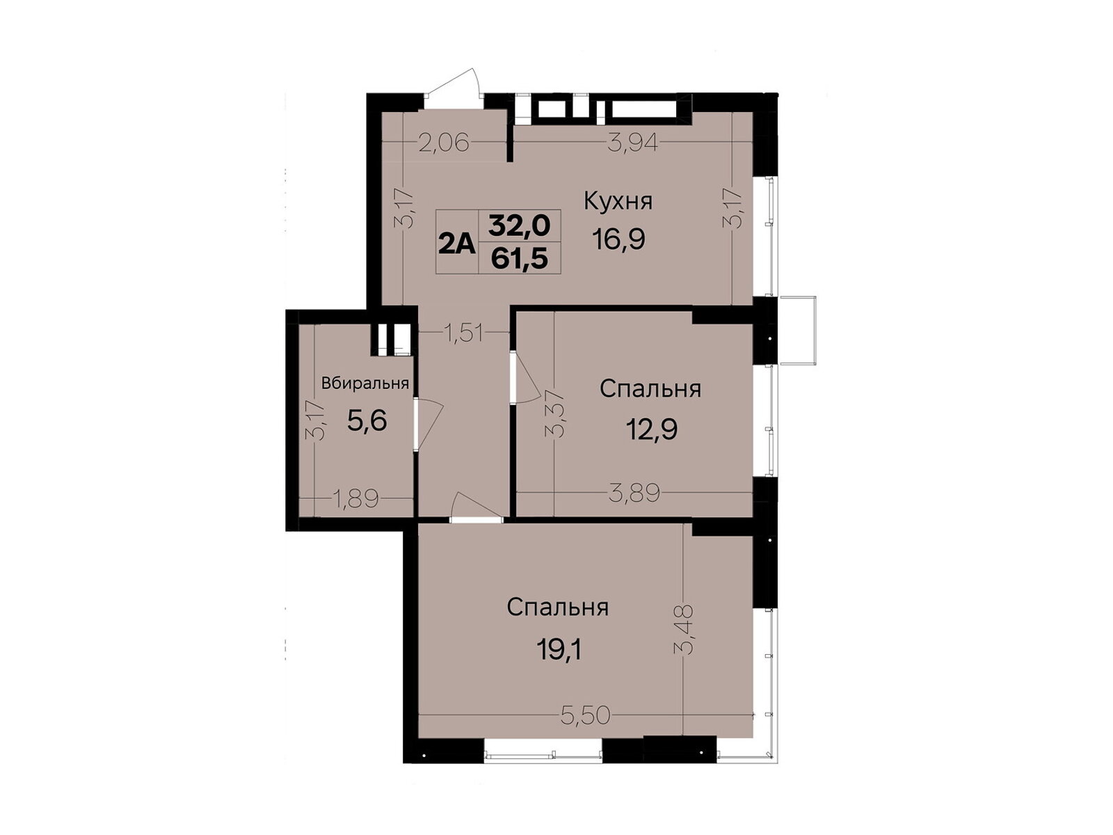 2 КІМ. КВАРТИРА, ПЛОЩА - 61.5 м², ЦІНА - 67 650 $
, пров. Цегельний