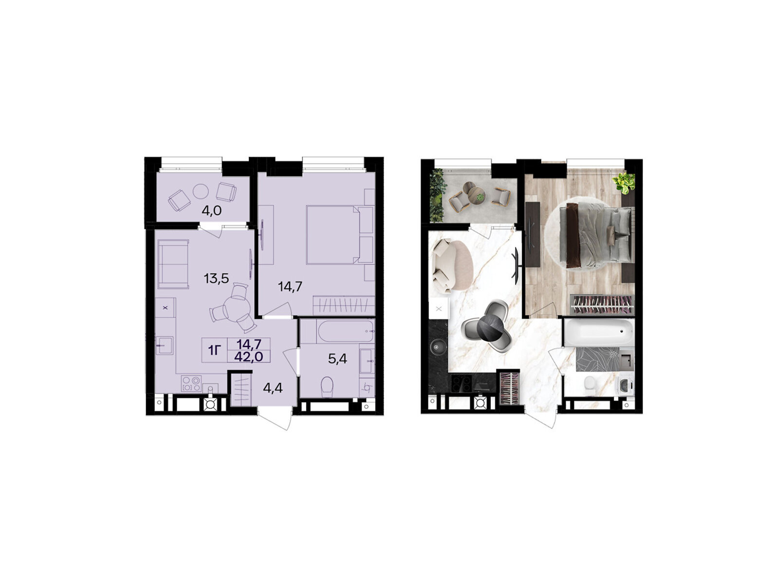 1 КІМ. КВАРТИРА, ПЛОЩА - 42 м², ЦІНА - 38 640 $
, вул. Левка Лук’яненка(Ватутіна)