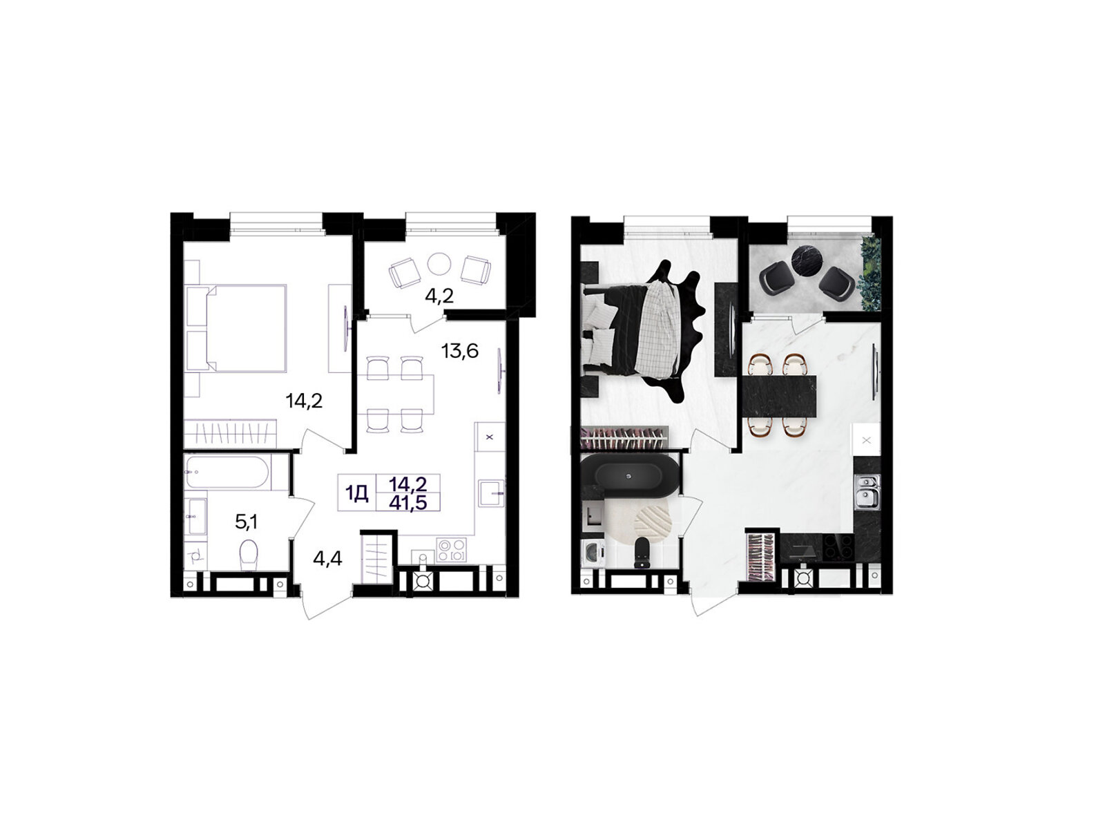 1 КІМ. КВАРТИРА, ПЛОЩА - 41.5 м², ЦІНА - 38 180 $
, вул. Левка Лук’яненка(Ватутіна)