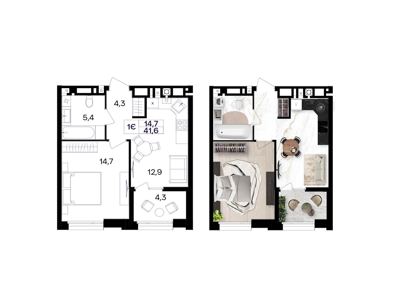 1 КІМ. КВАРТИРА, ПЛОЩА - 41.6 м², ЦІНА - 39 104 $
, вул. Левка Лук’яненка(Ватутіна)