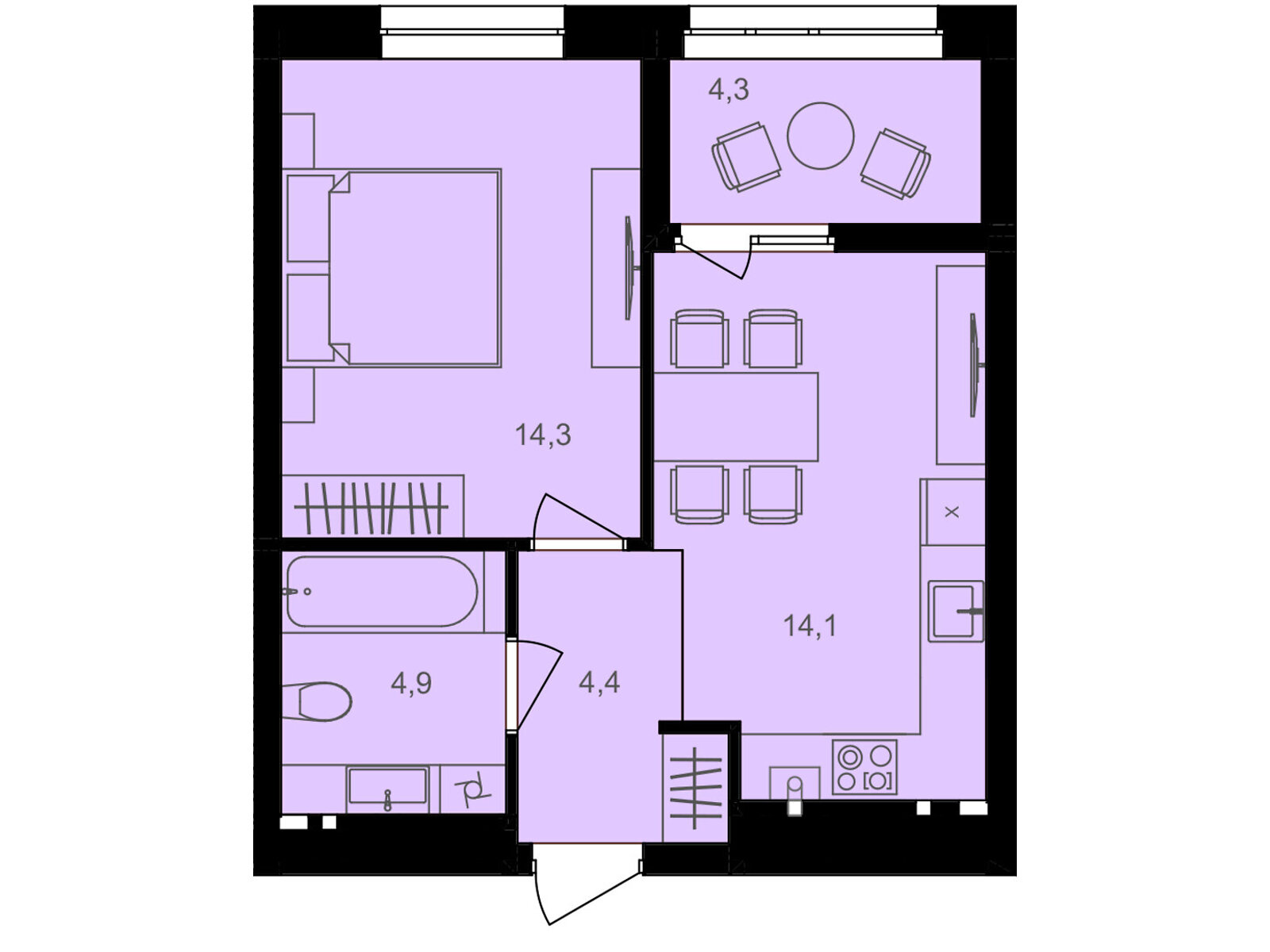 1 КІМ. КВАРТИРА, ПЛОЩА - 42 м², ЦІНА - 38 640 $
, вул. Левка Лук’яненка(Ватутіна)
