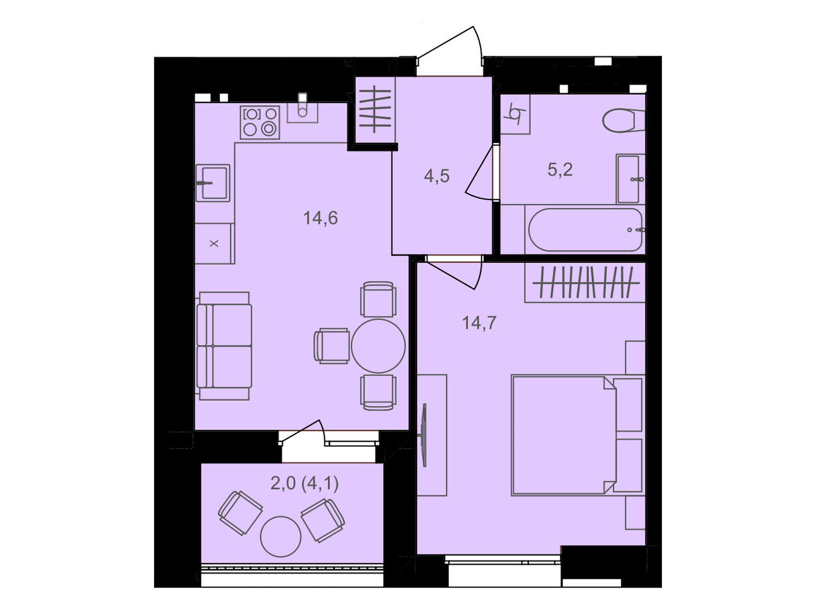 1 КІМ. КВАРТИРА, ПЛОЩА - 41 м², ЦІНА - 37 720 $
, вул. Левка Лук’яненка(Ватутіна)