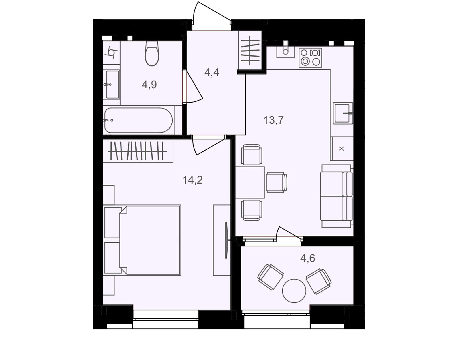1 КІМ. КВАРТИРА, ПЛОЩА - 41.8 м², ЦІНА - 38 456 $
, вул. Левка Лук’яненка(Ватутіна)