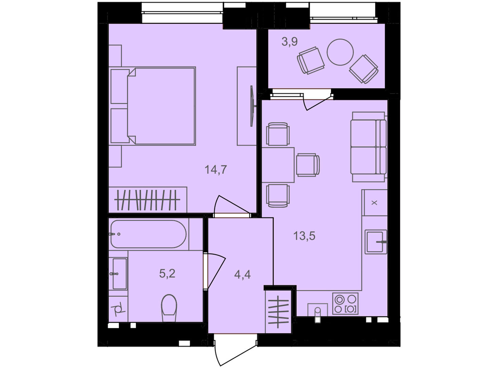 1 КІМ. КВАРТИРА, ПЛОЩА - 41.7 м², ЦІНА - 38 364 $
, вул. Левка Лук’яненка(Ватутіна)