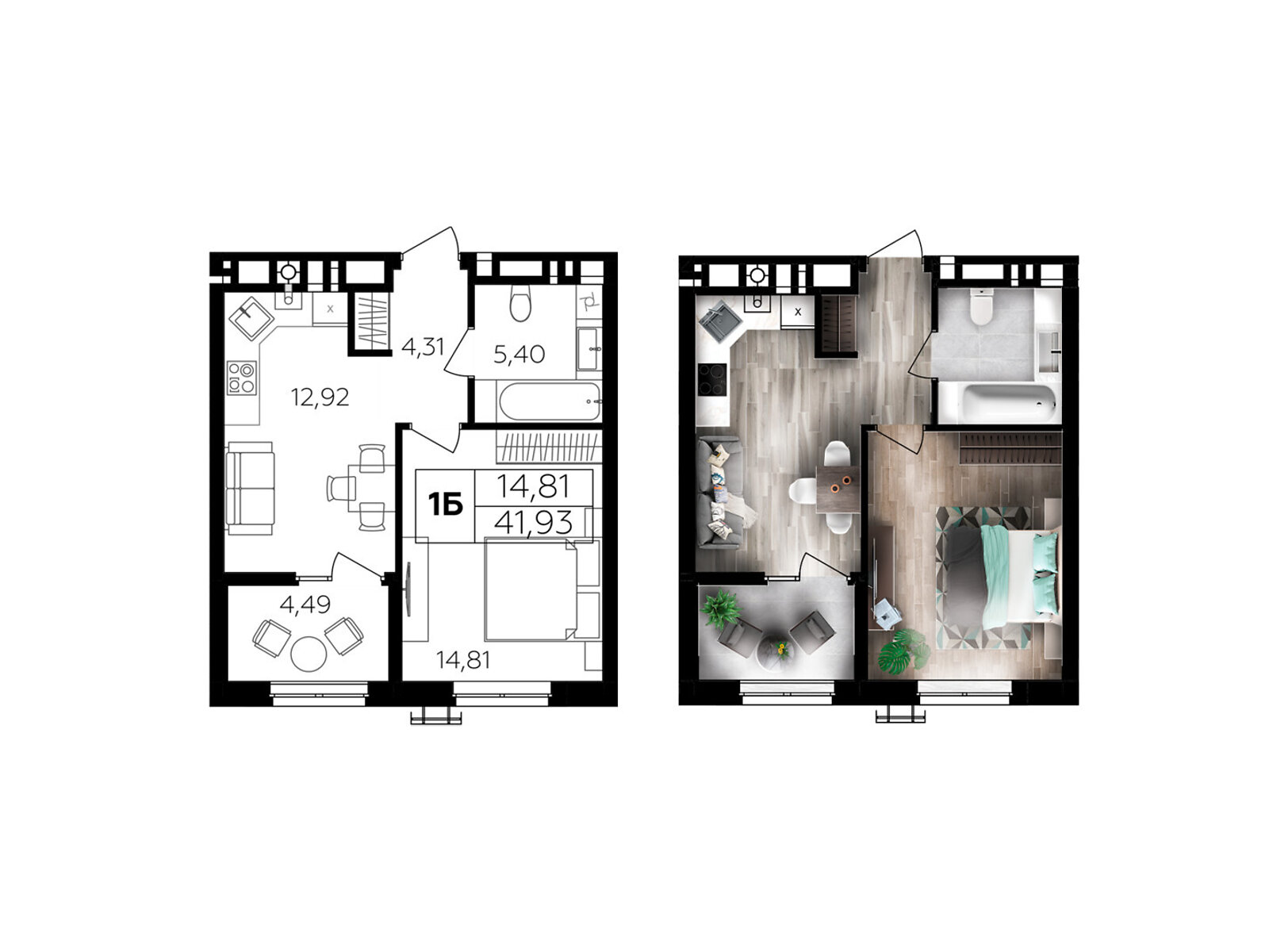 1 КІМ. КВАРТИРА, ПЛОЩА - 41.93 м², ЦІНА - 36 269 $
, Немирівське шосе