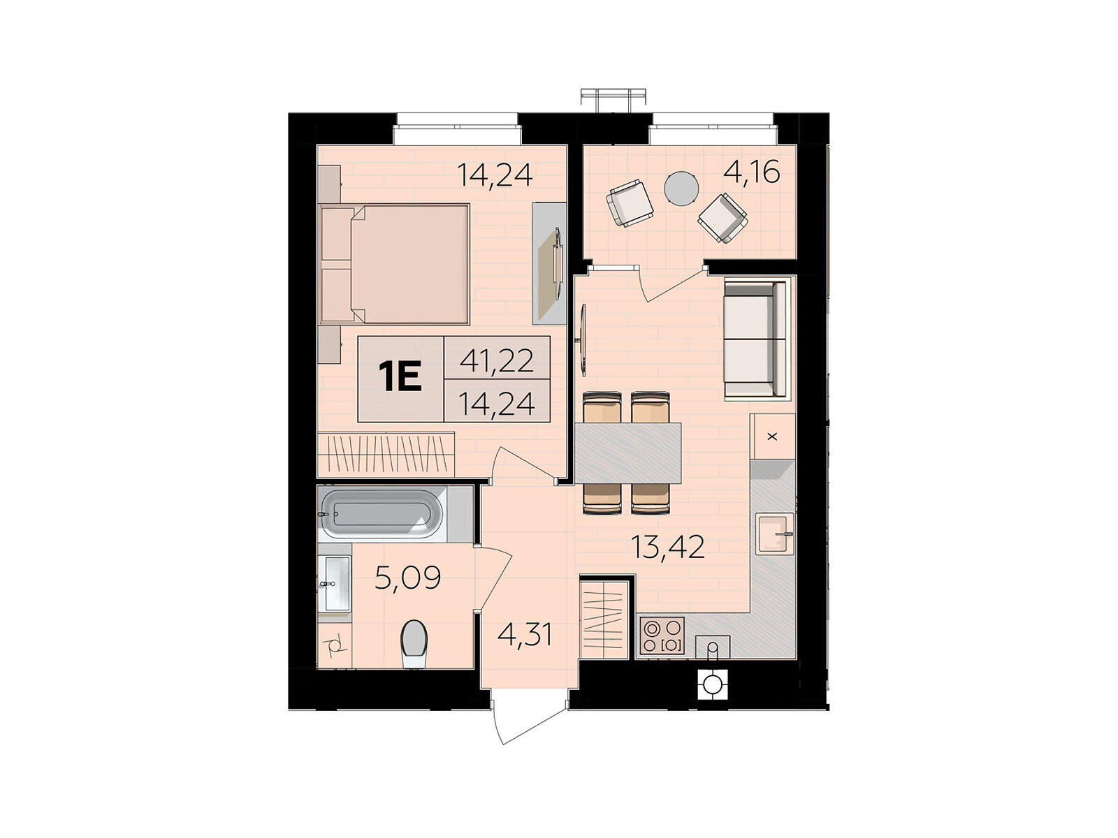 1 КІМ. КВАРТИРА, ПЛОЩА - 41.22 м², ЦІНА - 37 510 $
, Немирівське шосе