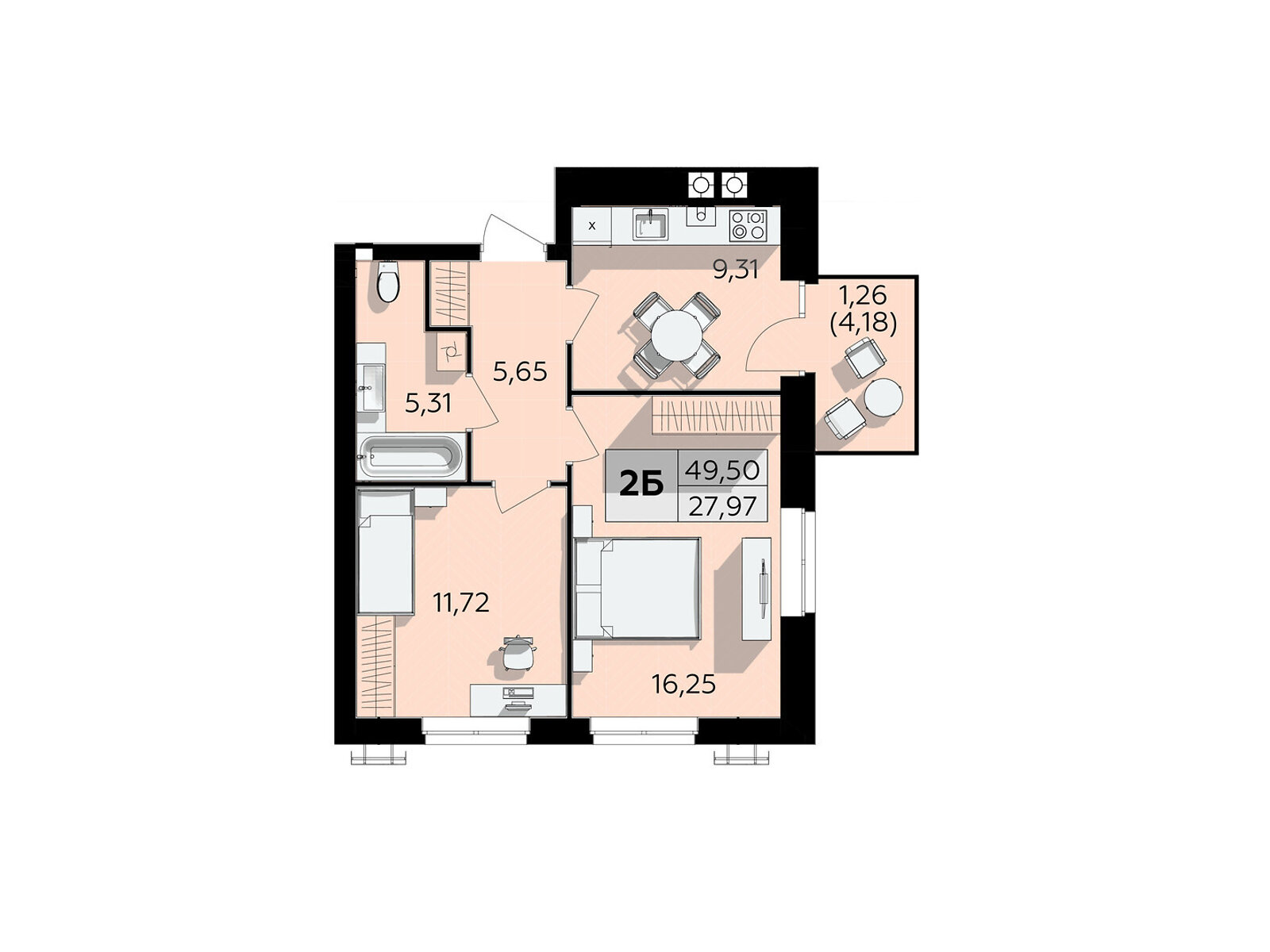 2 КІМ. КВАРТИРА, ПЛОЩА - 49.5 м², ЦІНА - 45 540 $
, Немирівське шосе