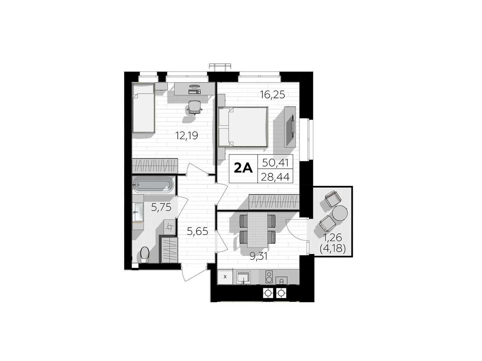2 КІМ. КВАРТИРА, ПЛОЩА - 50.41 м², ЦІНА - 45 621 $
, Немирівське шосе