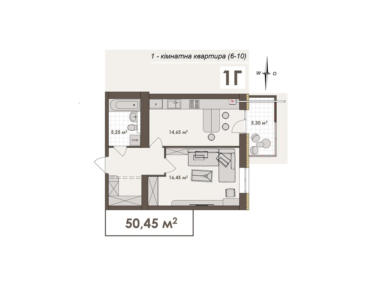 1 КІМ. КВАРТИРА, ПЛОЩА - 50.45 м², ЦІНА - 42 882 $
, вул. Стрілецька