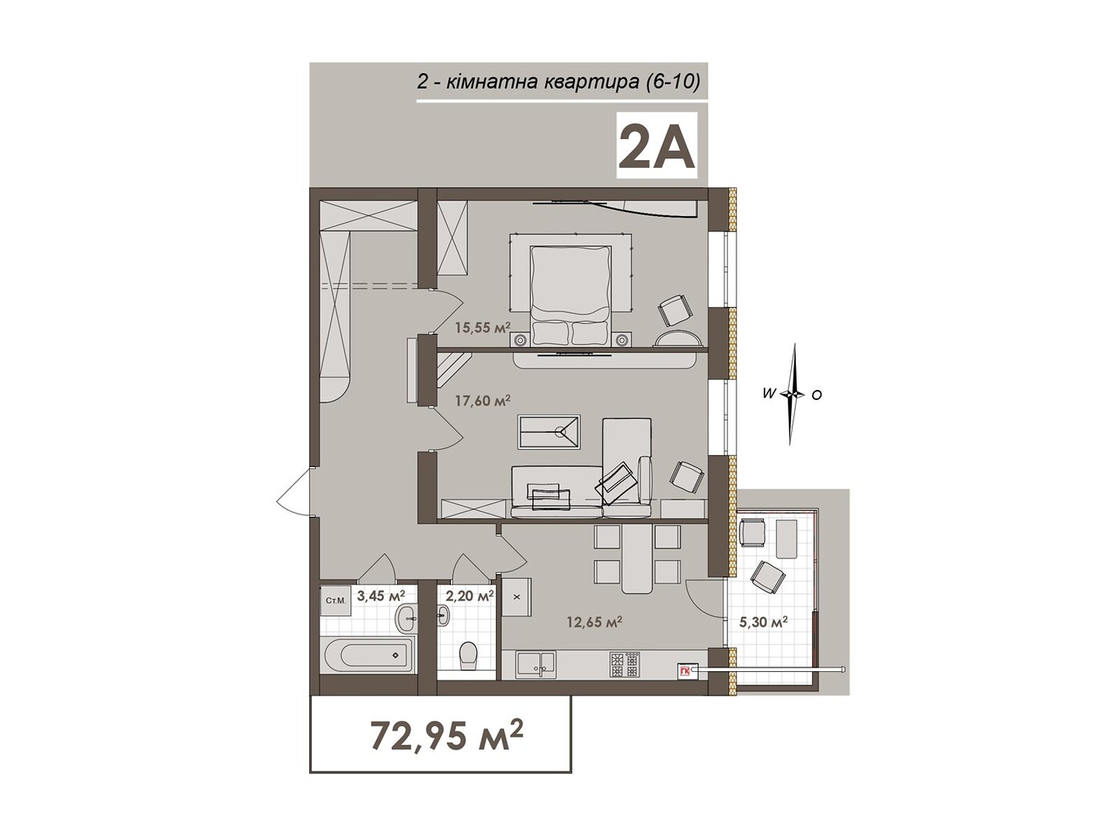 2 КІМ. КВАРТИРА, ПЛОЩА - 72.95 м², ЦІНА - 67 843 $
, вул. Стрілецька