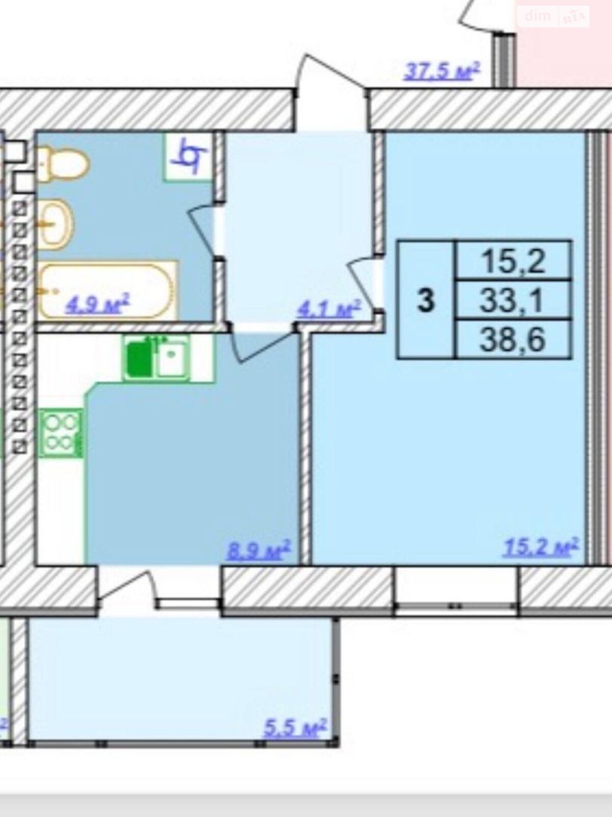 Обʼєкт нерухомості: 1 КІМ. КВАРТИРА, ПЛОЩА - 38.6 м², ЦІНА - 46 320 $
, вул. Академіка Заболотного — HUBTRUST, Вінниця
