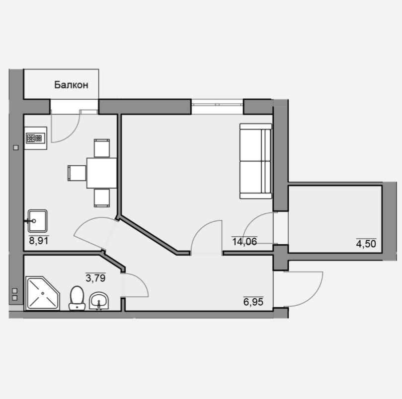 1 КІМ. КВАРТИРА, ПЛОЩА - 39.43 м², ЦІНА - 29 800 $

