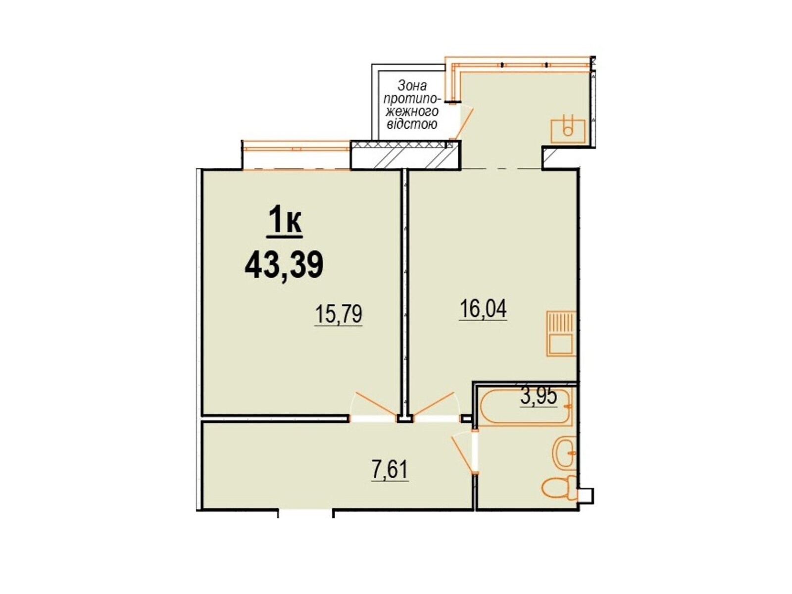 1 КІМ. КВАРТИРА, ПЛОЩА - 44.6 м², ЦІНА - 40 400 $
, вул. Костя Широцького