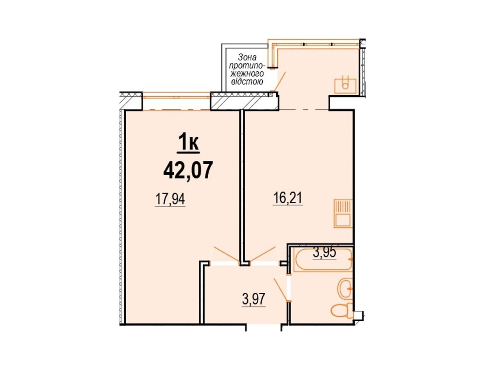 1 КІМ. КВАРТИРА, ПЛОЩА - 43.5 м², ЦІНА - 39 404 $
, вул. Костя Широцького