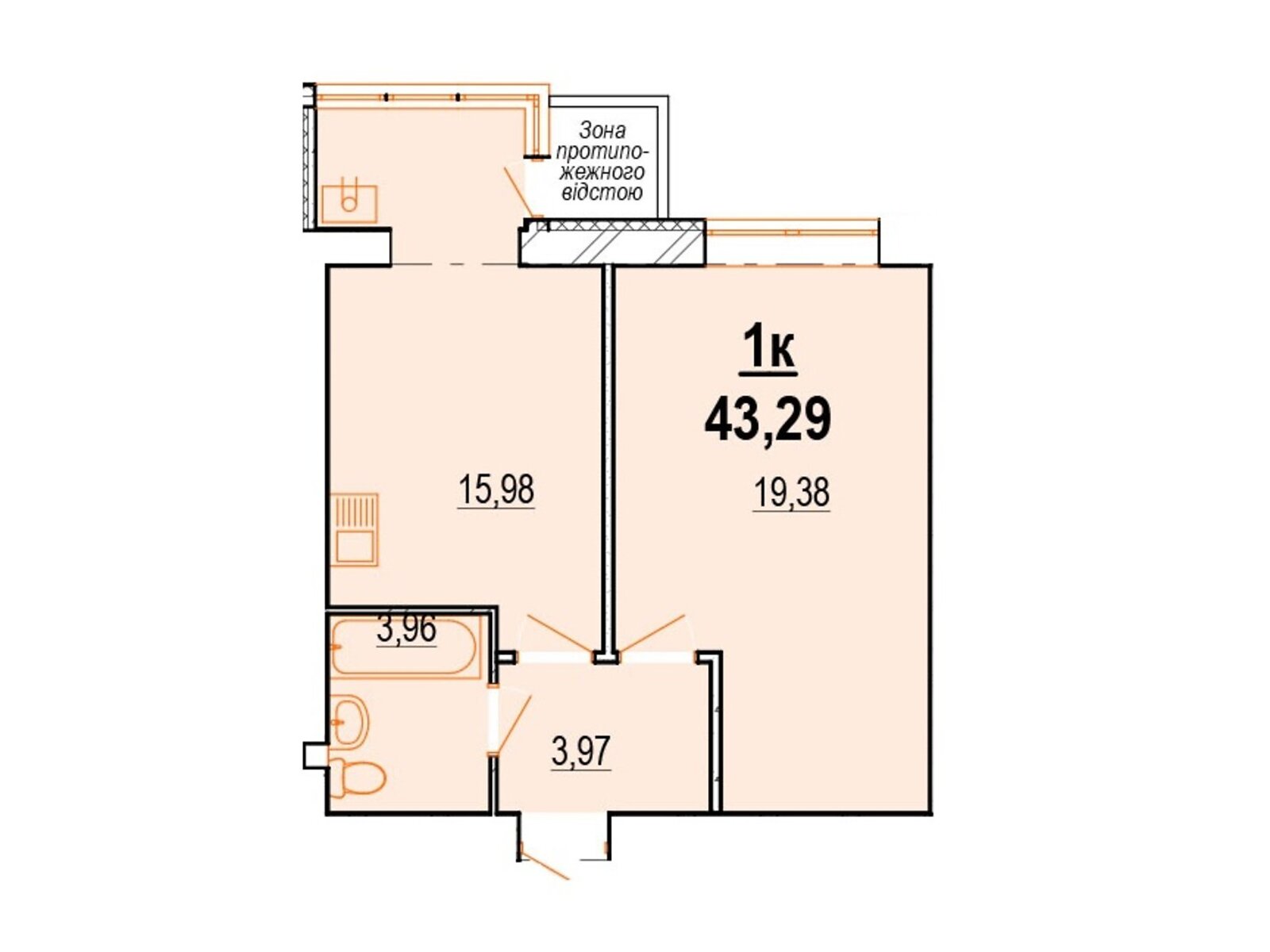 1 КІМ. КВАРТИРА, ПЛОЩА - 44.9 м², ЦІНА - 32 110 $
, вул. Костя Широцького