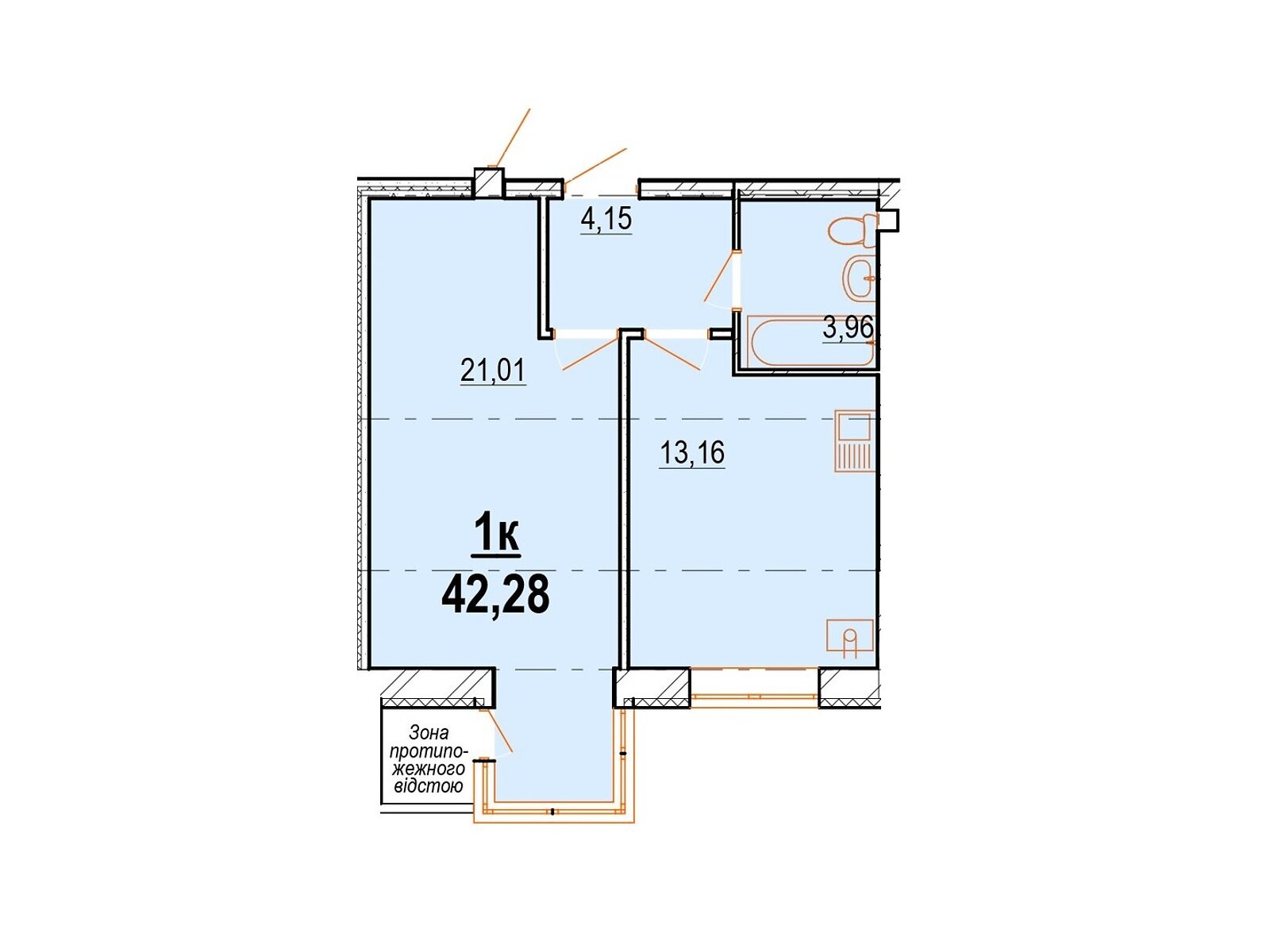 1 КІМ. КВАРТИРА, ПЛОЩА - 43.6 м², ЦІНА - 39 495 $
, вул. Костя Широцького