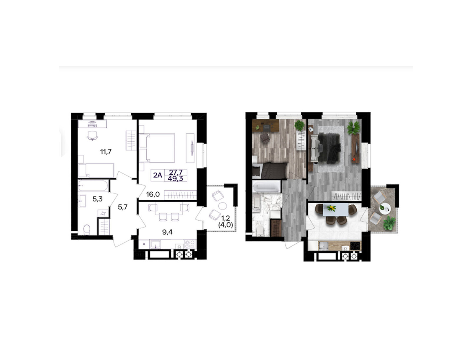 2 КІМ. КВАРТИРА, ПЛОЩА - 49.3 м², ЦІНА - 47 821 $
, вул. Левка Лук’яненка(Ватутіна)
