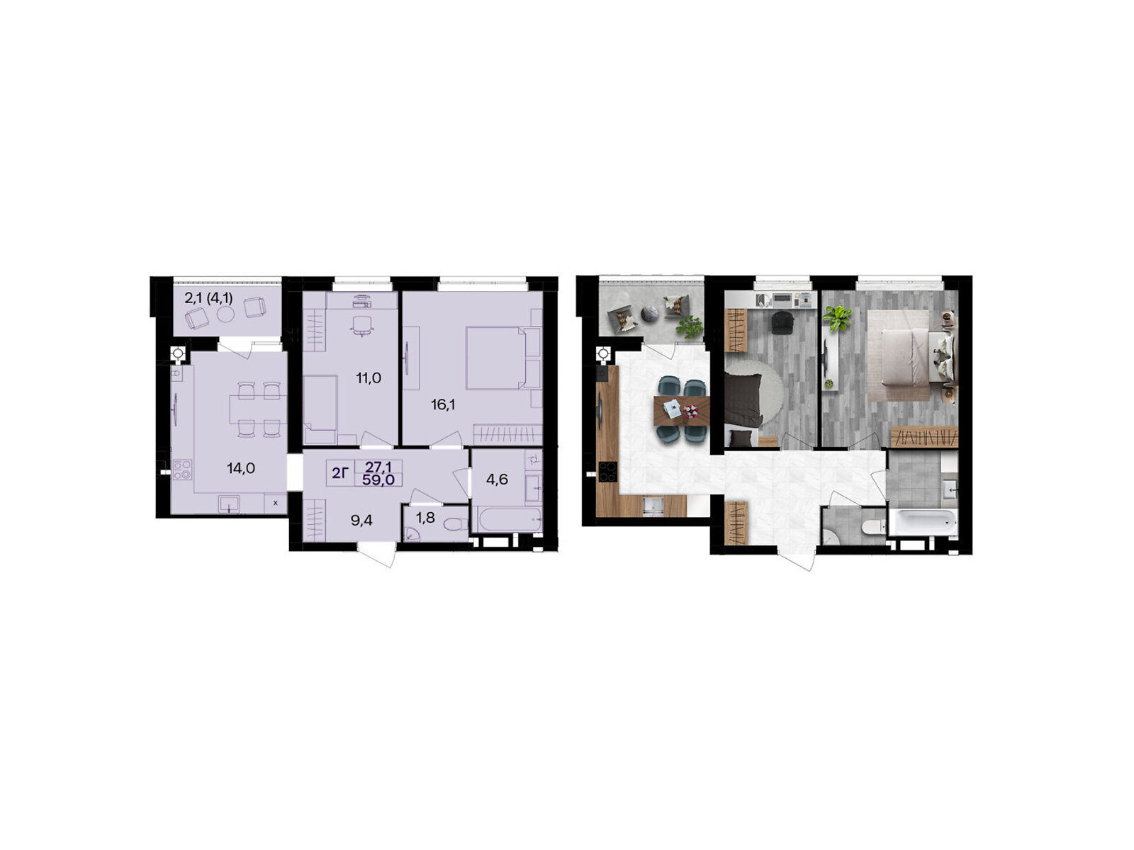 2 КІМ. КВАРТИРА, ПЛОЩА - 59 м², ЦІНА - 54 870 $
, вул. Левка Лук’яненка(Ватутіна)
