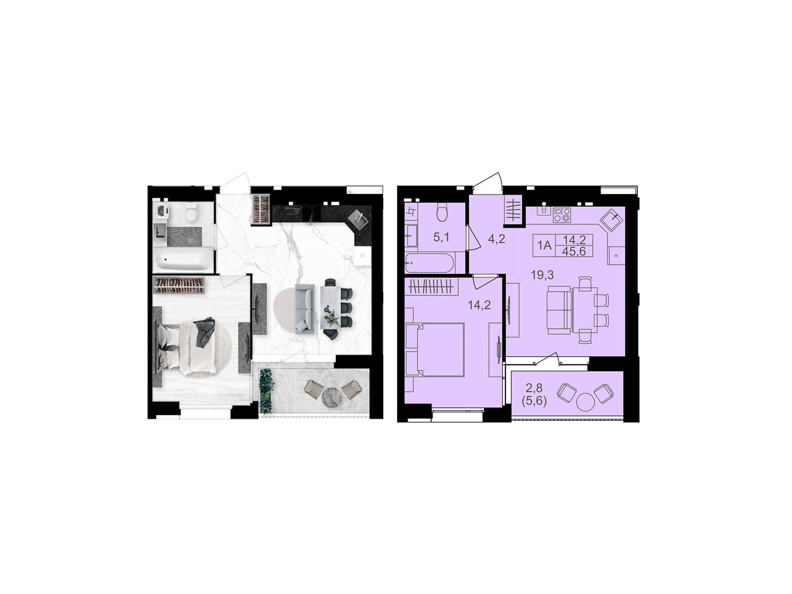 1 КІМ. КВАРТИРА, ПЛОЩА - 45.6 м², ЦІНА - 41 952 $
, вул. Левка Лук’яненка(Ватутіна)