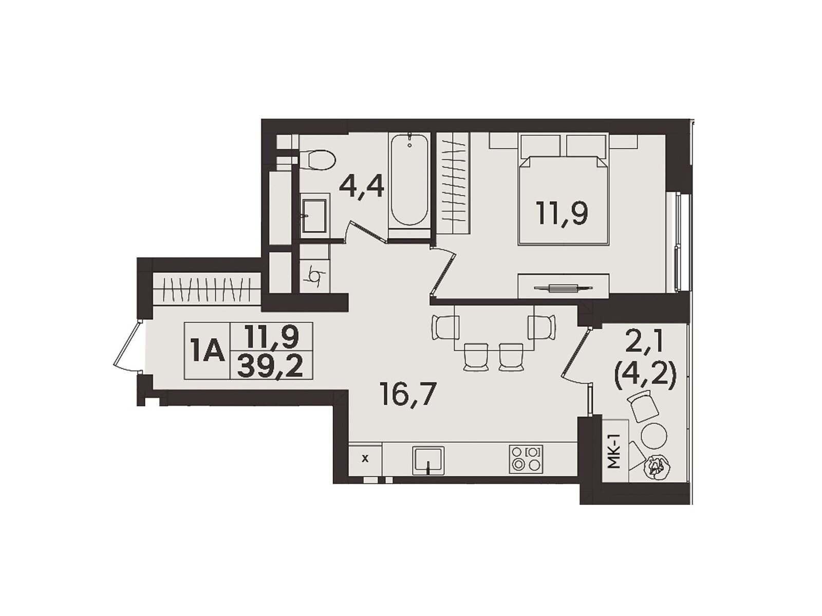 1 КІМ. КВАРТИРА, ПЛОЩА - 39.2 м², ЦІНА - 39 200 $
, вул. Келецька