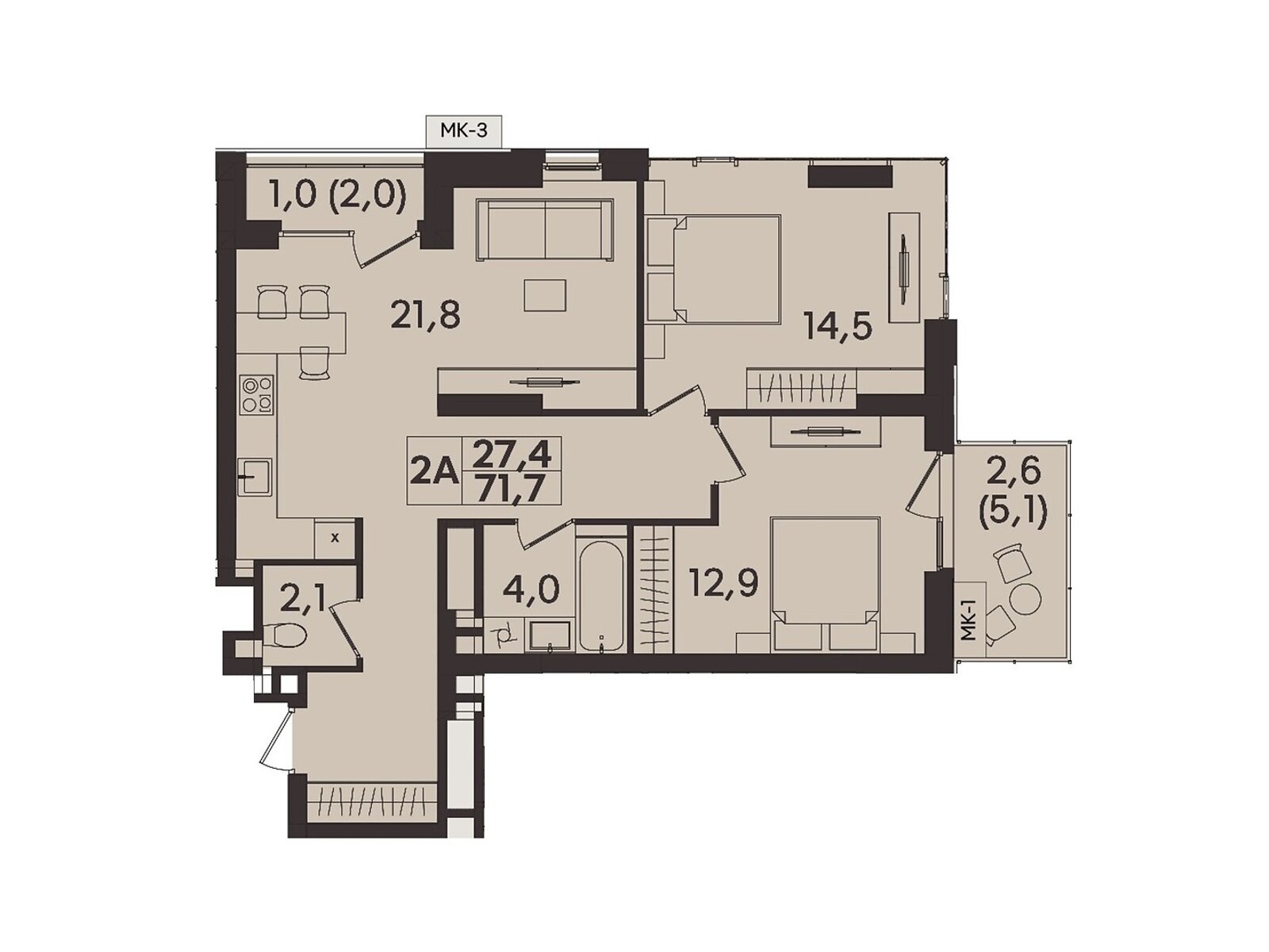 Обʼєкт нерухомості: 2 КІМ. КВАРТИРА, ПЛОЩА - 71.7 м², ЦІНА - 71 700 $
, вул. Келецька — HUBTRUST, Вінниця