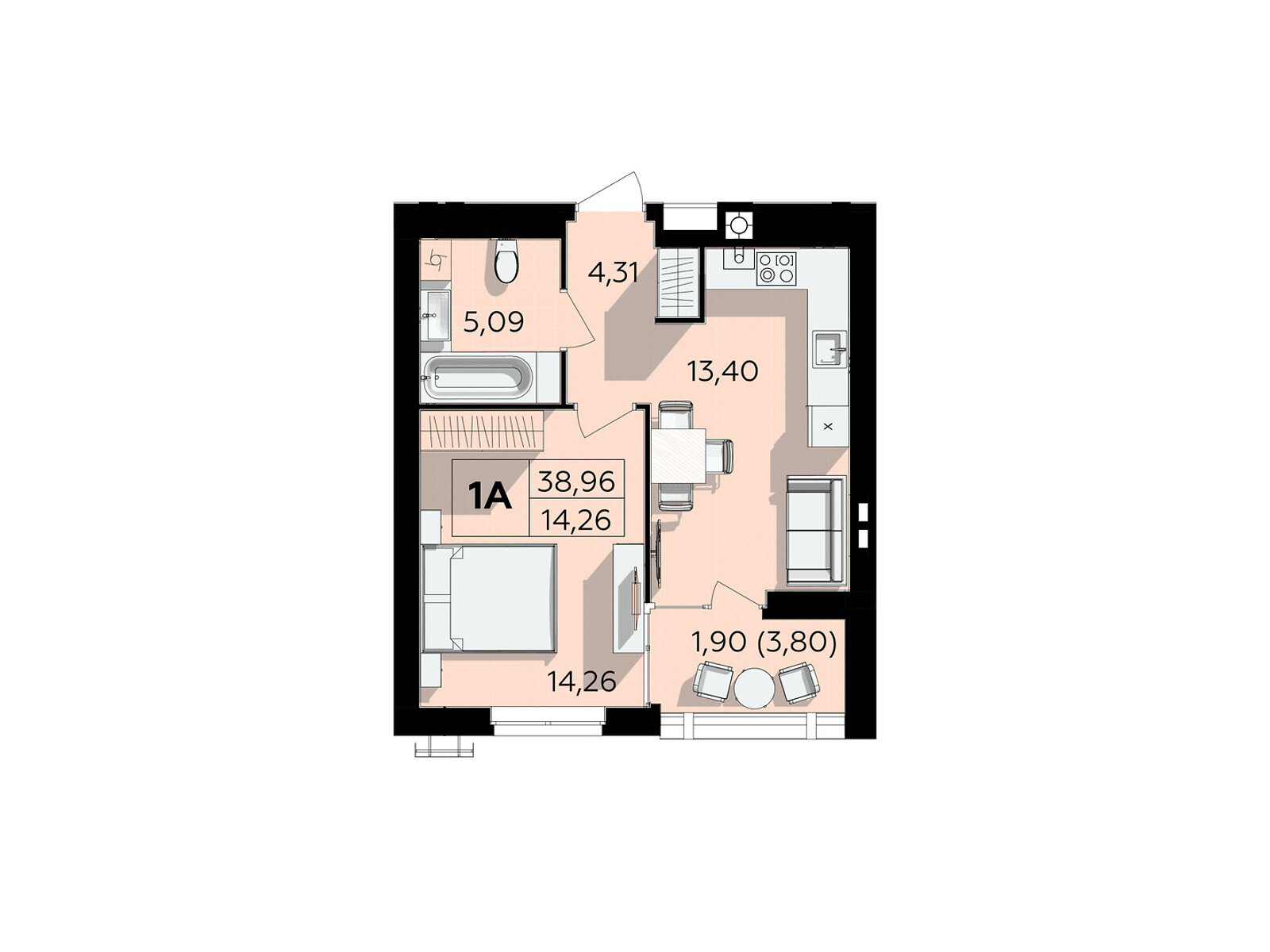 1 КІМ. КВАРТИРА, ПЛОЩА - 38.96 м², ЦІНА - 36 233 $
, Немирівське шосе