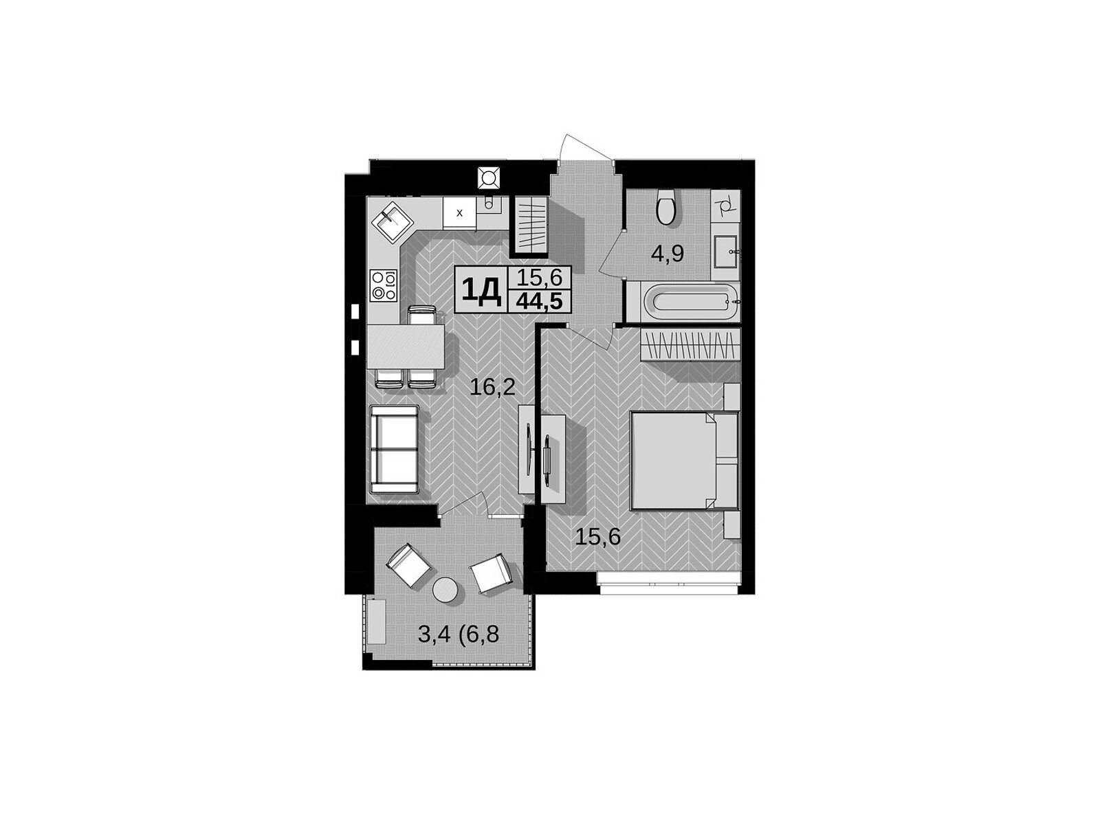 1 КІМ. КВАРТИРА, ПЛОЩА - 44.5 м², ЦІНА - 48 060 $
, вул. Праведників світу(Максимовича)