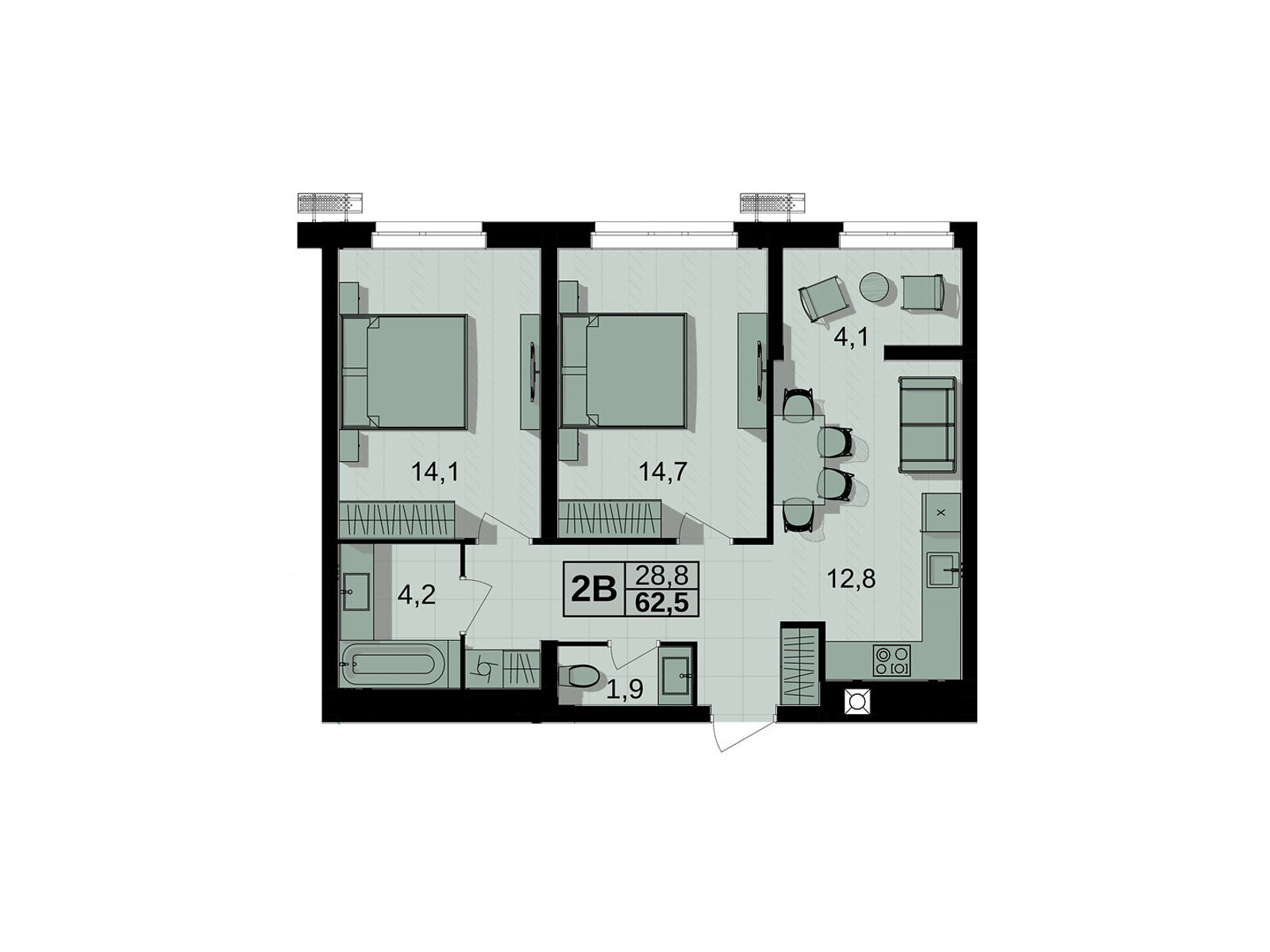 2 КІМ. КВАРТИРА, ПЛОЩА - 62.5 м², ЦІНА - 63 125 $
, вул. Праведників світу(Максимовича)