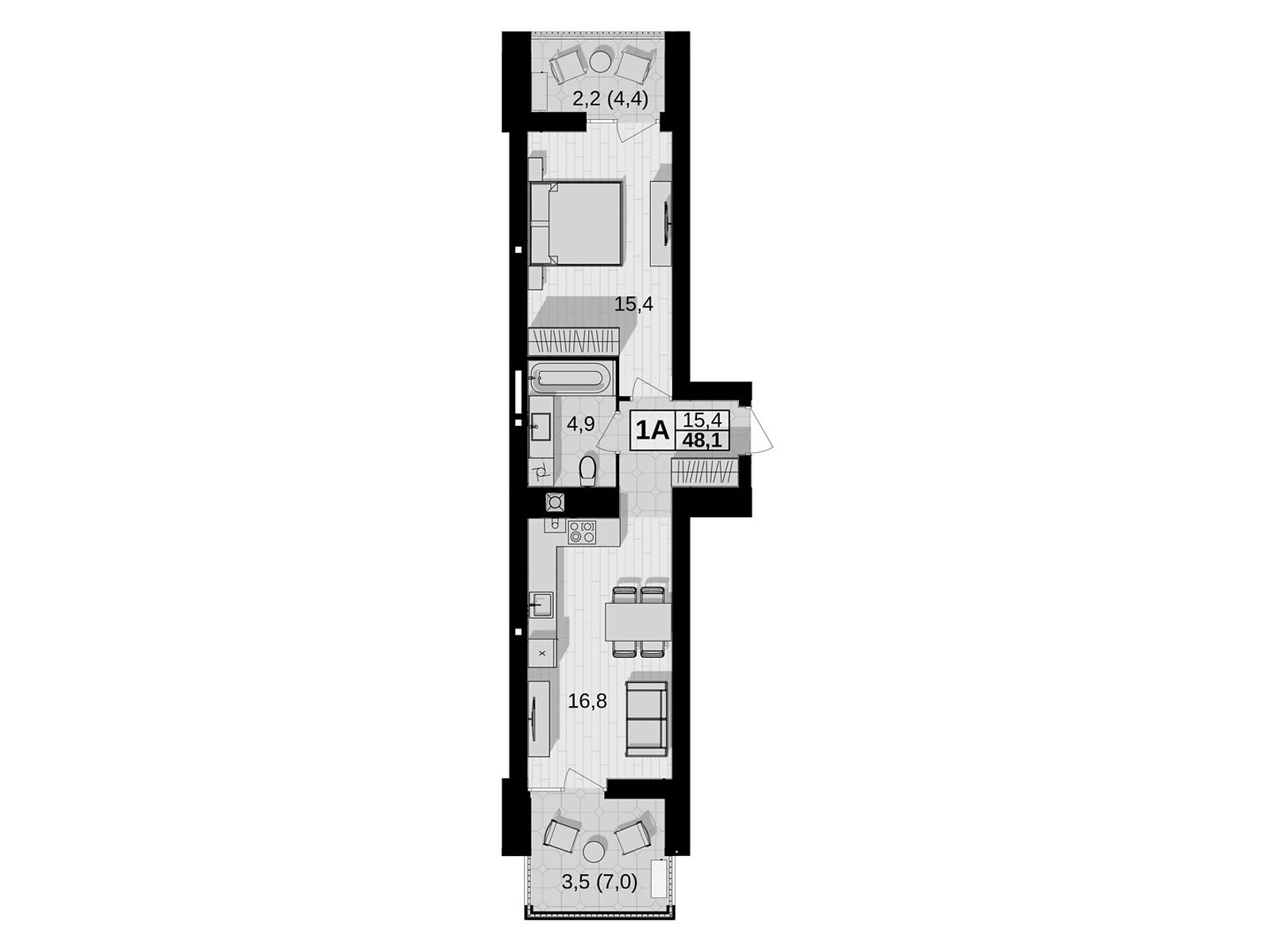 1 КІМ. КВАРТИРА, ПЛОЩА - 48.1 м², ЦІНА - 52 429 $
, вул. Праведників світу(Максимовича)