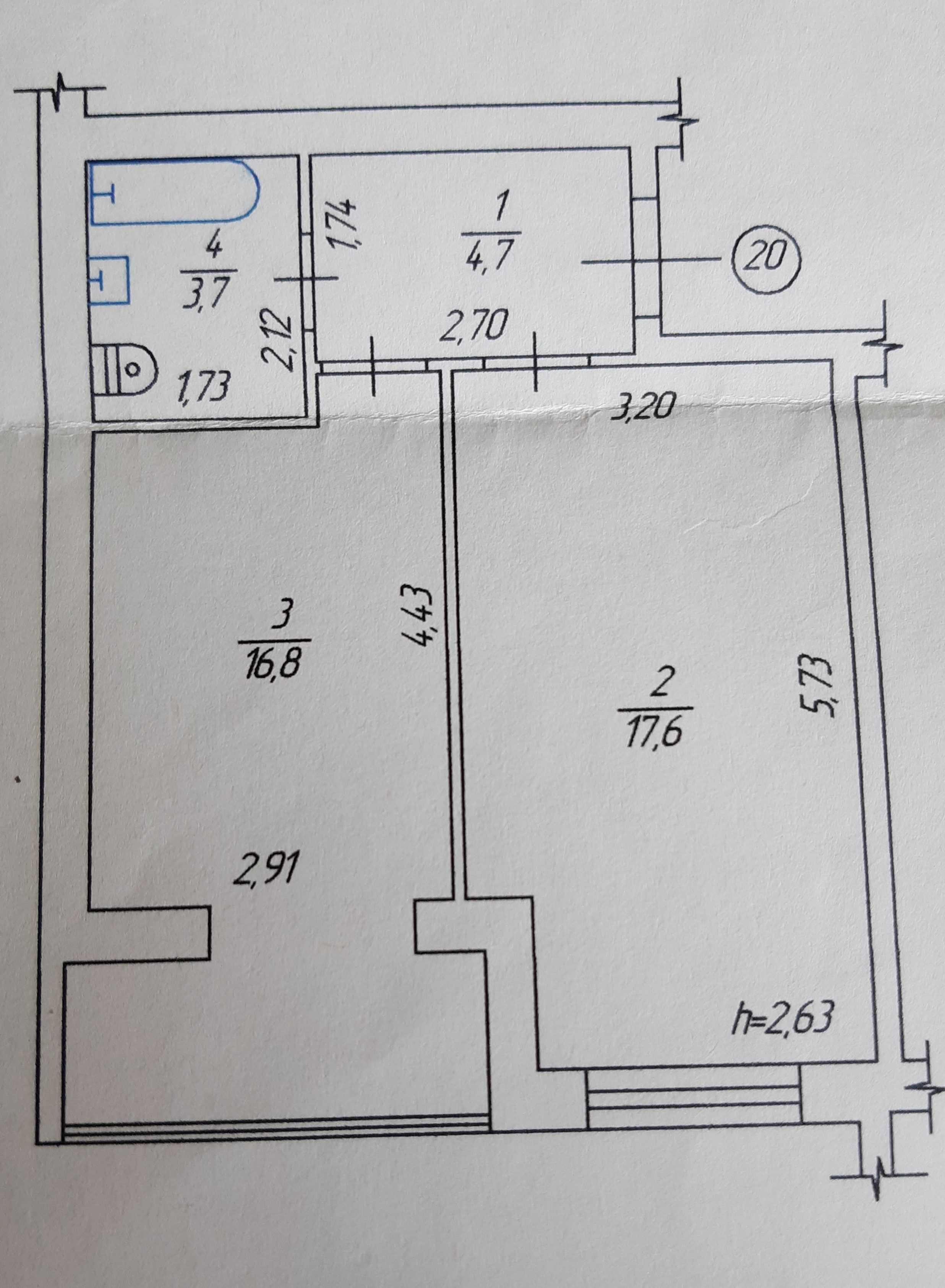 Обʼєкт нерухомості: 1 КІМ. КВАРТИРА, ПЛОЩА - 42.8 м², ЦІНА - 63 000 $
 — HUBTRUST, Вінниця