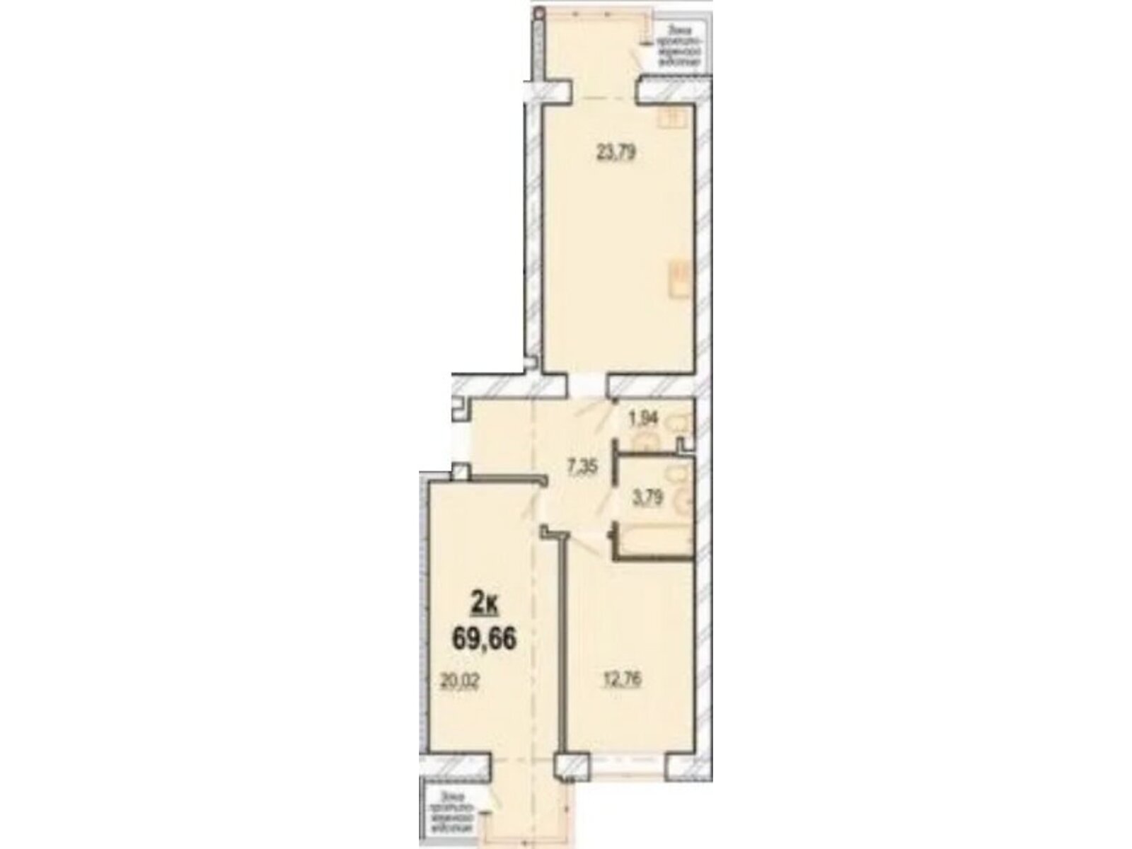 2 КІМ. КВАРТИРА, ПЛОЩА - 70.47 м², ЦІНА - 58 865 $
, вул. Волошкова