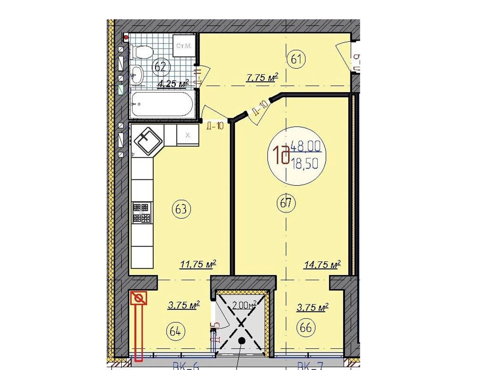 1 КІМ. КВАРТИРА, ПЛОЩА - 48 м², ЦІНА - 37 663 $
, вул. Київська