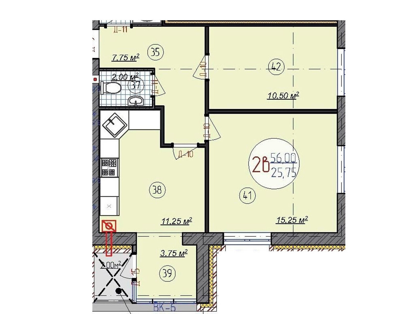 2 КІМ. КВАРТИРА, ПЛОЩА - 56 м², ЦІНА - 43 940 $
, вул. Київська