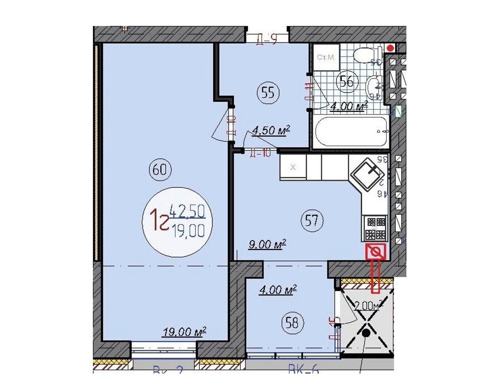 1 КІМ. КВАРТИРА, ПЛОЩА - 42.5 м², ЦІНА - 33 347 $
, вул. Київська