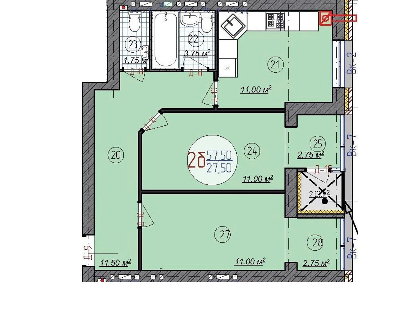 2 КІМ. КВАРТИРА, ПЛОЩА - 57.5 м², ЦІНА - 45 117 $
, вул. Київська