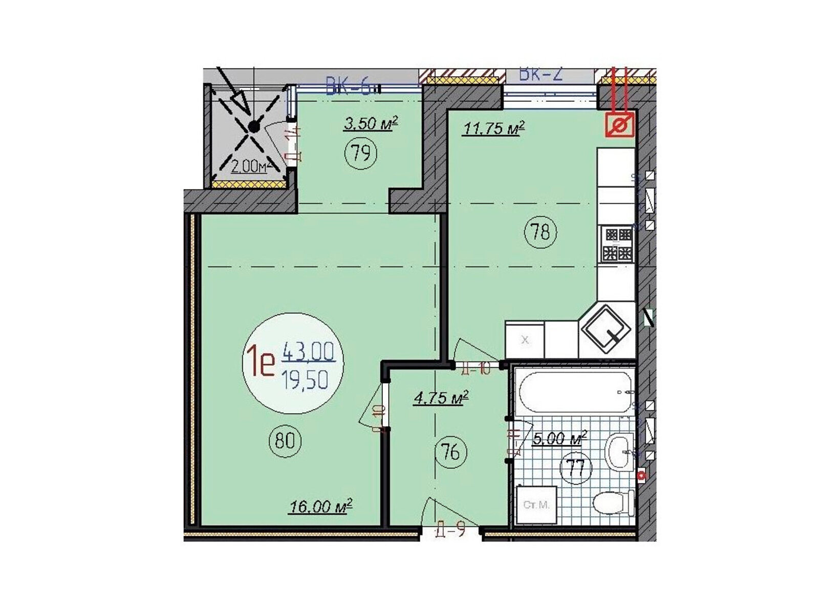 1 КІМ. КВАРТИРА, ПЛОЩА - 43 м², ЦІНА - 33 740 $
, вул. Київська