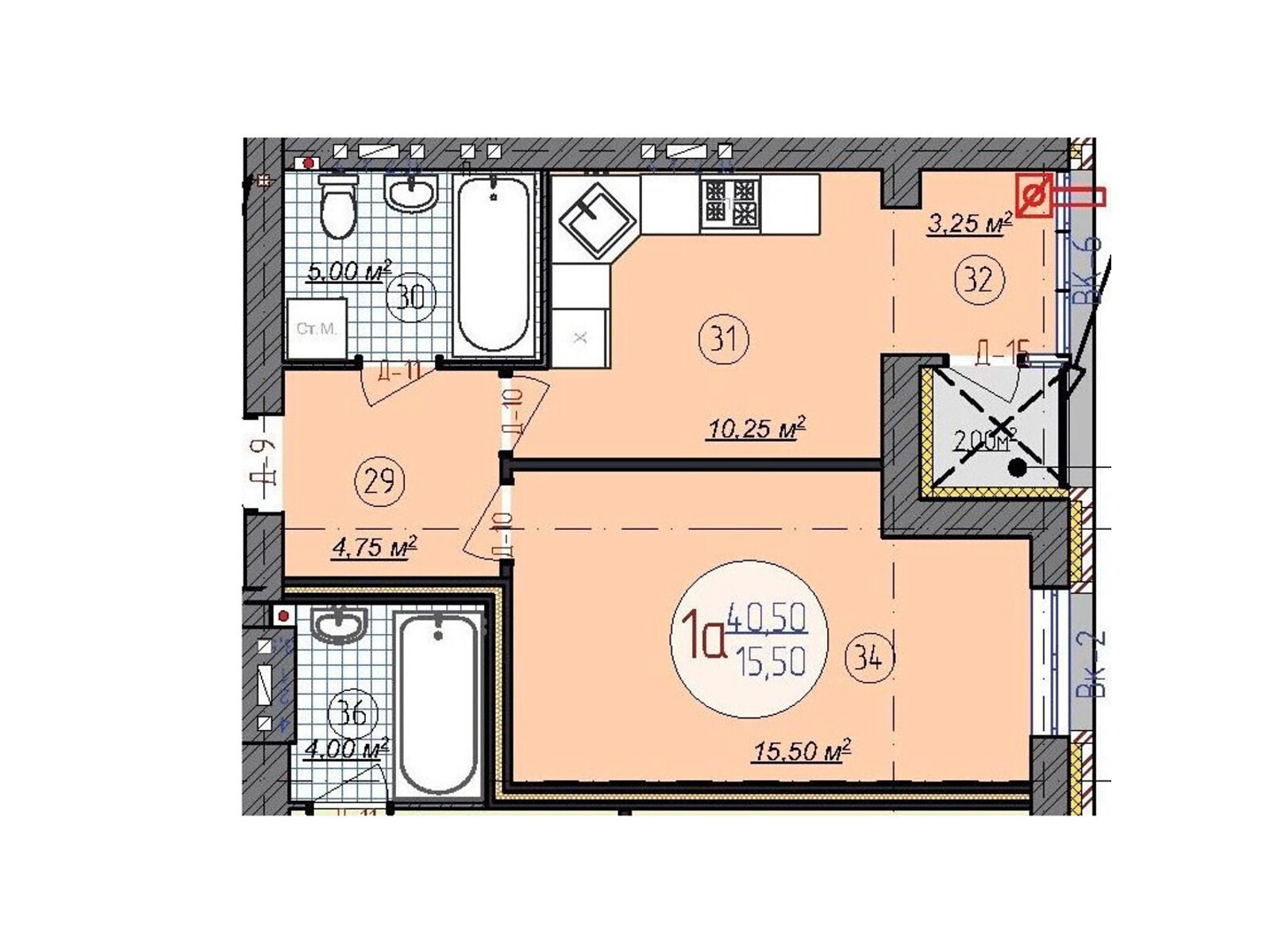 1 КІМ. КВАРТИРА, ПЛОЩА - 40.5 м², ЦІНА - 31 778 $
, вул. Київська