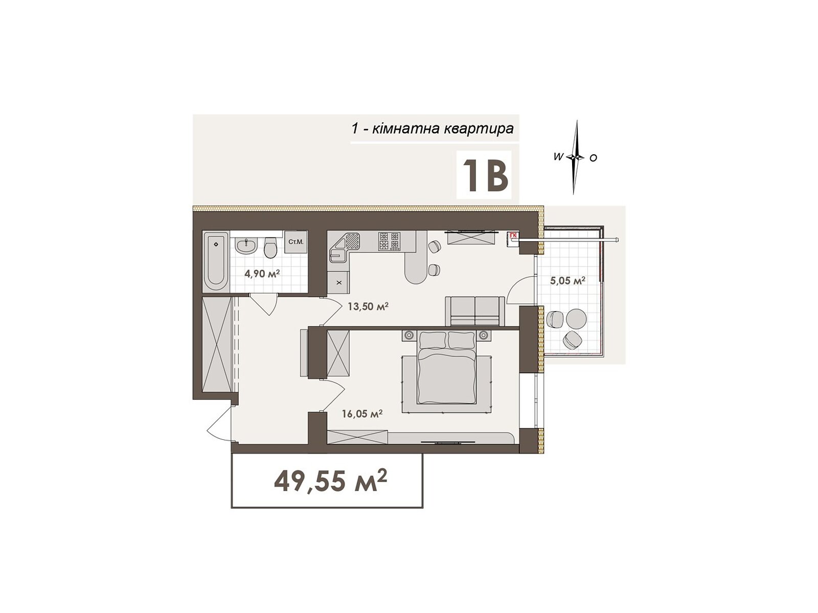 1 КІМ. КВАРТИРА, ПЛОЩА - 49.55 м², ЦІНА - 47 072 $
, вул. Стрілецька