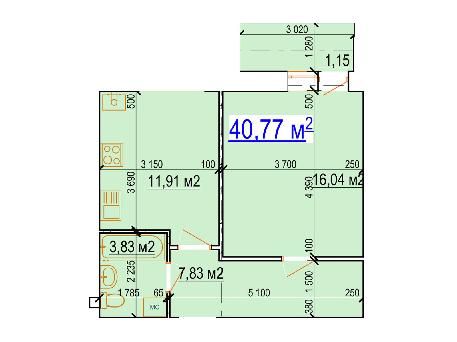 1 КІМ. КВАРТИРА, ПЛОЩА - 40.05 м², ЦІНА - 44 155 $
, 4-й пров. Леоніда Каденюка(Комарова)