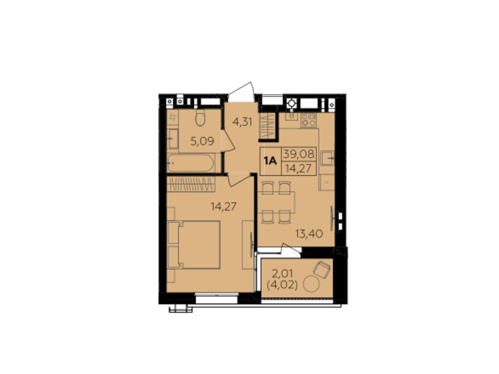 1 КІМ. КВАРТИРА, ПЛОЩА - 39.08 м², ЦІНА - 35 563 $
, Немирівське шосе