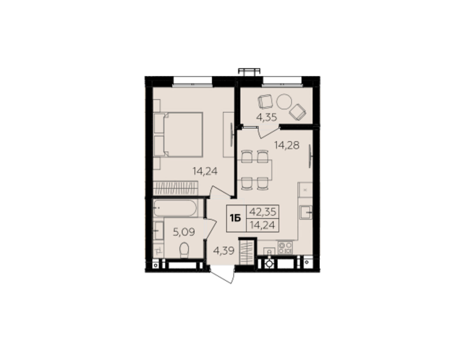 1 КІМ. КВАРТИРА, ПЛОЩА - 42.35 м², ЦІНА - 37 056 $
, Немирівське шосе