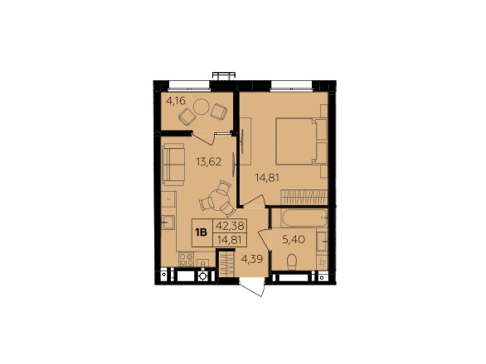 1 КІМ. КВАРТИРА, ПЛОЩА - 42.38 м², ЦІНА - 37 083 $
, Немирівське шосе