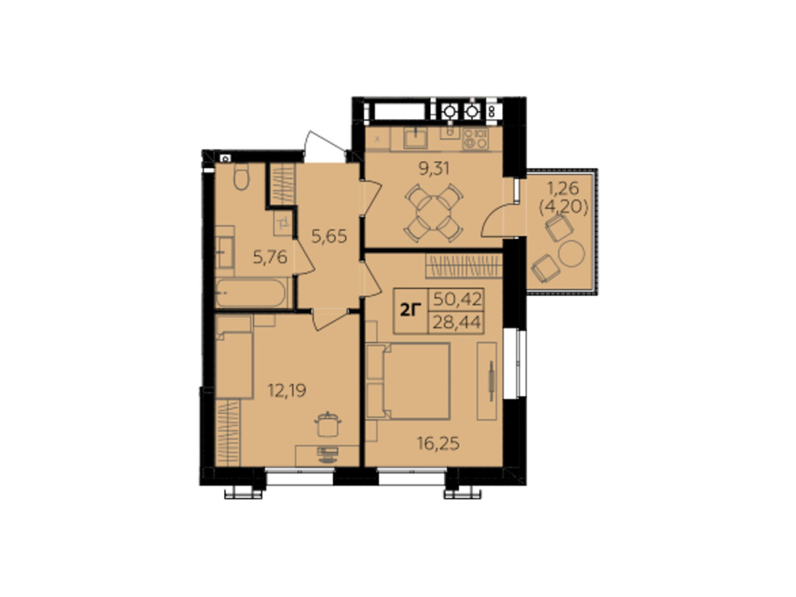 2 КІМ. КВАРТИРА, ПЛОЩА - 50.42 м², ЦІНА - 44 622 $
, Немирівське шосе