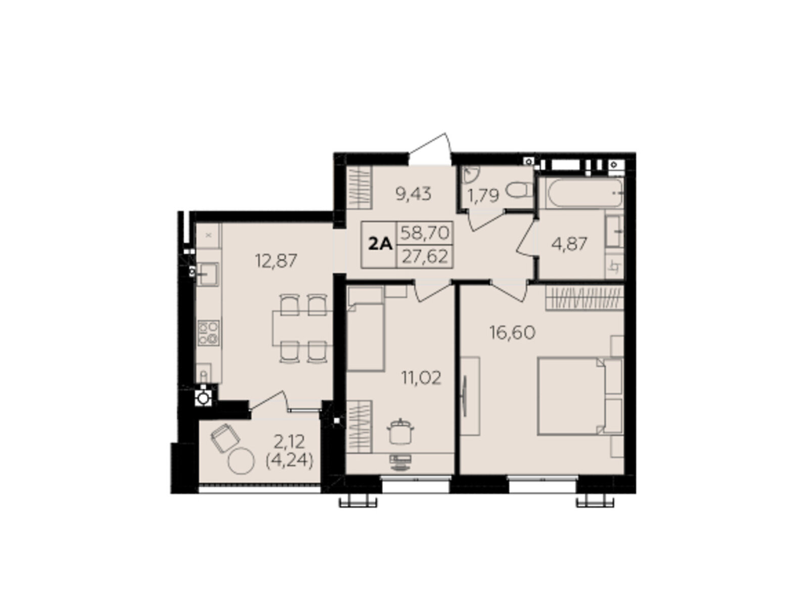 2 КІМ. КВАРТИРА, ПЛОЩА - 58.7 м², ЦІНА - 51 656 $
, Немирівське шосе