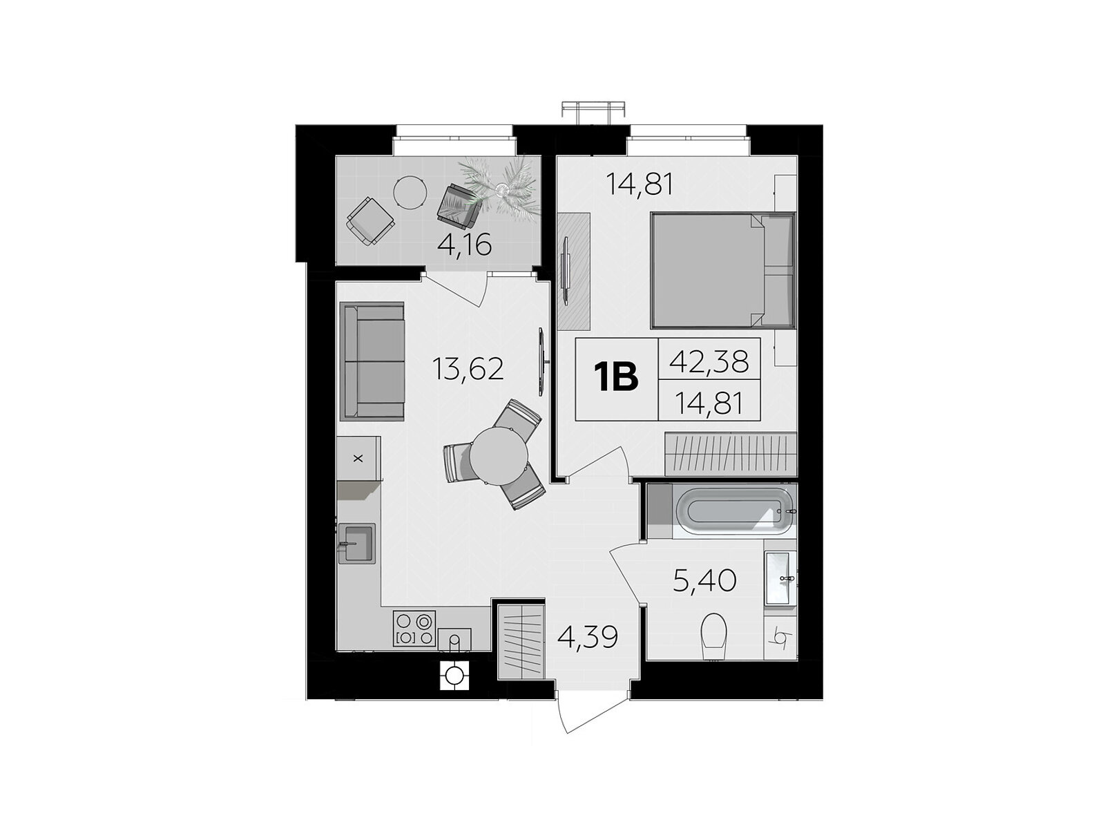 1 КІМ. КВАРТИРА, ПЛОЩА - 42.38 м², ЦІНА - 37 930 $
, Немирівське шосе